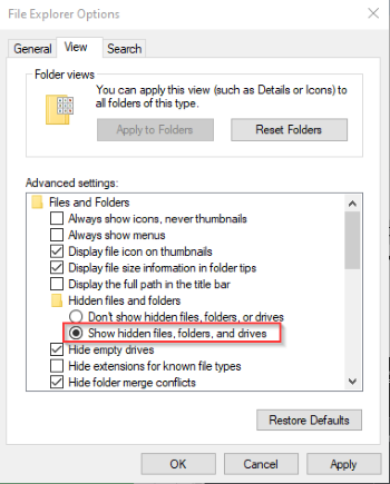 Show Hidden Files and Folders
