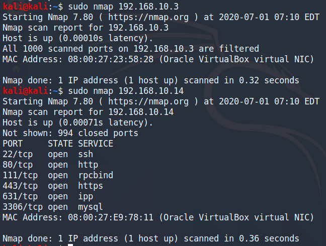 Nmap scan results